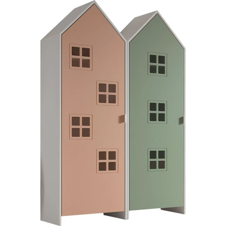 Kleiderschrank >CASAMI BRUGES< in Korpus Weiß / Front Pink u. Grün, MDF – Bild 2