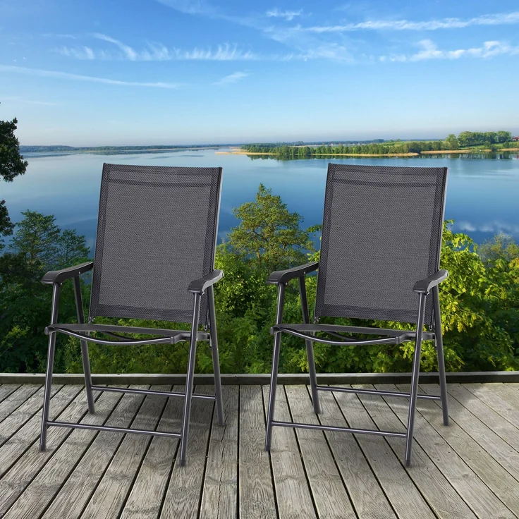 MELAYR, Set mit 2 klappbaren Outdoor-Stühlen mit Armlehnen für Gartenterrasse, 58 x 64 x 94 cm, Schwarz – Bild 4