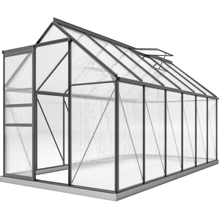 Gartengewächshaus aus Polycarbonat mit 7, 190.0×375.0×199.0cm, Grau, MELAYR – Bild 2