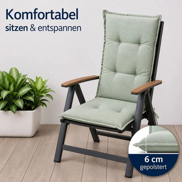 BURI 2x Auflagen Set Hochlehner für Gartenstühle 119x49x6cm Sesselauflagen Polster UV Lichtecht - Gartenstuhlauflagen Stuhlkissen mit Dicker Schaumstoff Füllung (Dunkelgrün) – Bild 3