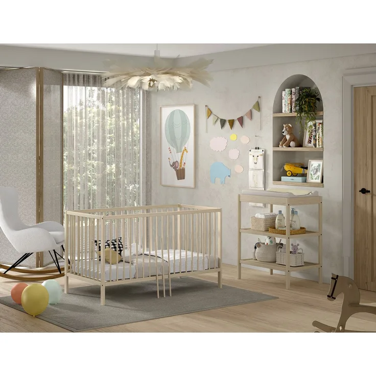 DINO Baby-/Junior Set best. aus Baby/Juniorbett und Wickelregal, Buche massiv natur lackiert