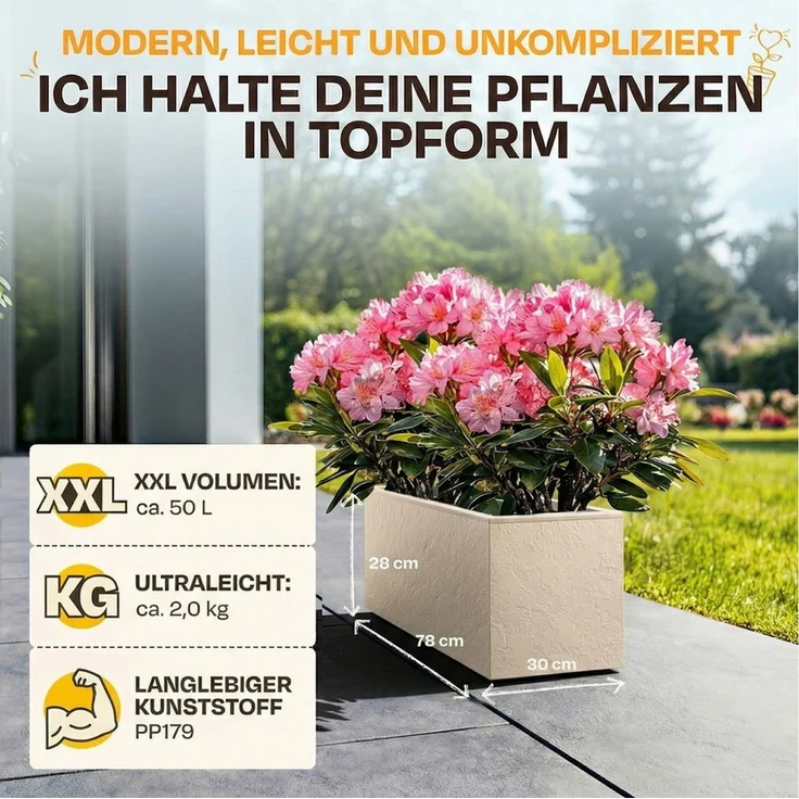 ONDIS24 Pflanzkübel Ondis24 Blumenkübel Vulkano, 50L Blumenkasten (1 St), mit cleverem Wasserspeicher am Boden – Bild 1