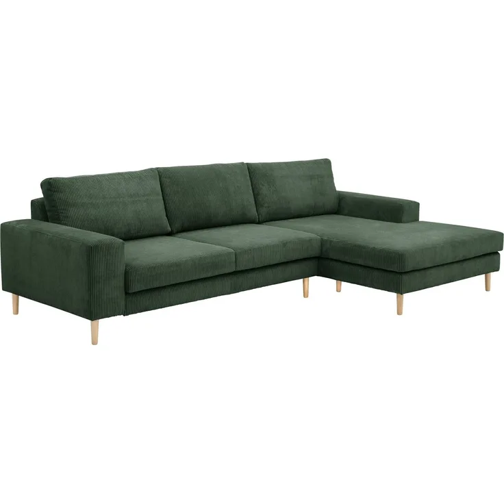 Sofa mit Longchair rechts Kaylynn Cordstoff dunkelgrün