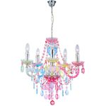 Kronleuchter, Lüster, Kristalle, bunt, 5-flammig, H 149 cm