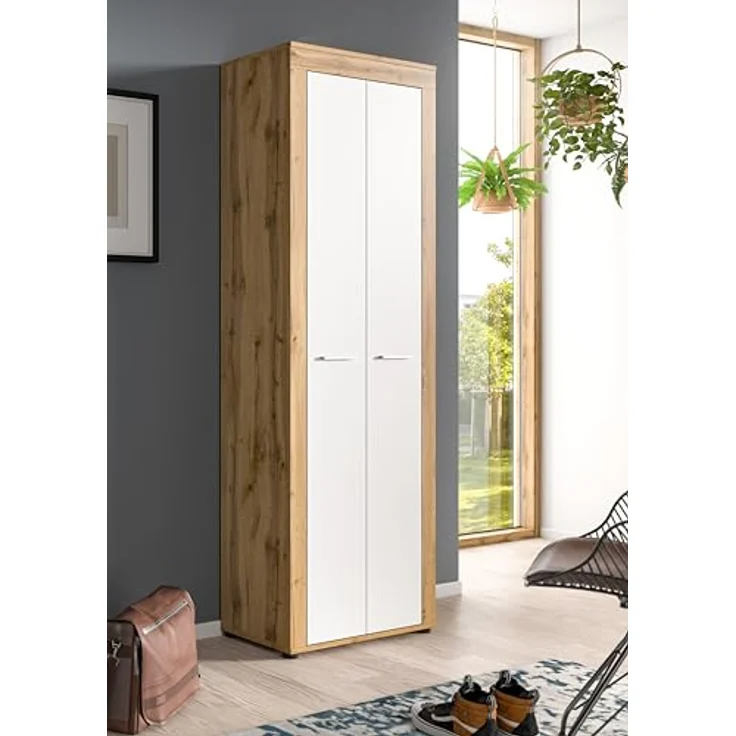 xonox. home Garderobe Jam X8BK6613 Schuhschrank Garderobenschrank Schrank in Wotan Eiche Nb, weiß. ca. 64 x 191 x 35 cm – Bild 7