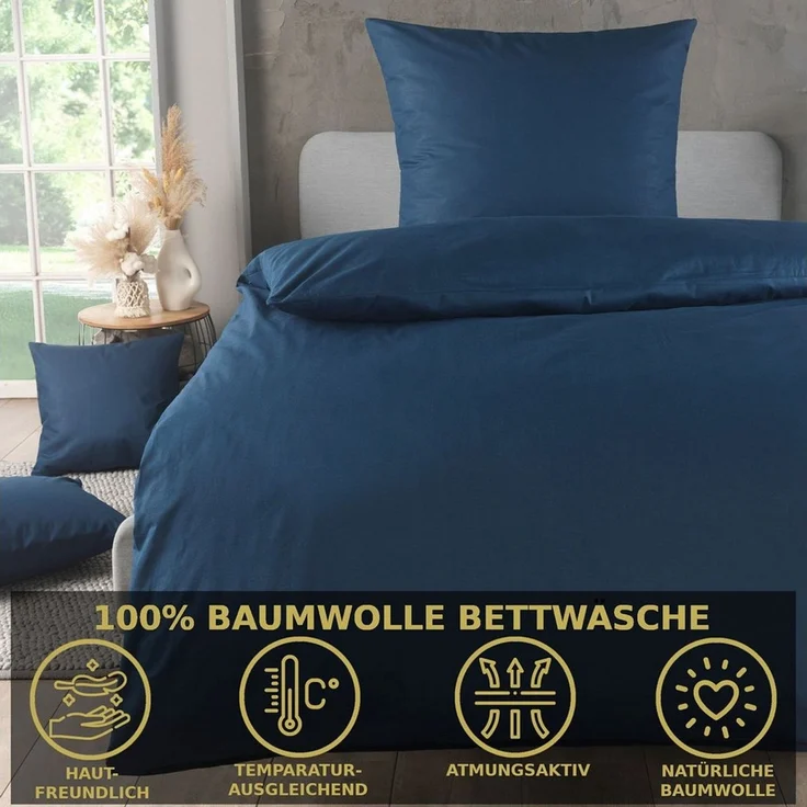 Malika Bettwäsche 135x200 + 80x80 cm atmungsaktiver Baummwoll Renforce Bettbezug, Renforce Baumwolle, 2 teilig, Für Allergiker geeignet, pflegeleicht, angenehm weicher Stoff – Bild 2