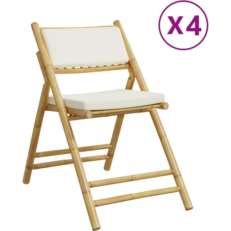 vidaXL Bistrostühle 4 Stk. Klappbar mit Cremeweißen Kissen Bambus 3208923