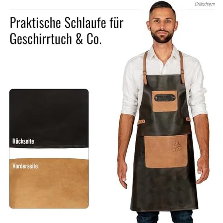 BLACK FOREST FOX Grillschürze X-FOX Büffel Leder Grillschürze BBQ Kochschürze Küchenschürze, Büffelleder, Rückenpatch, gekreutzte Träger – Bild 5