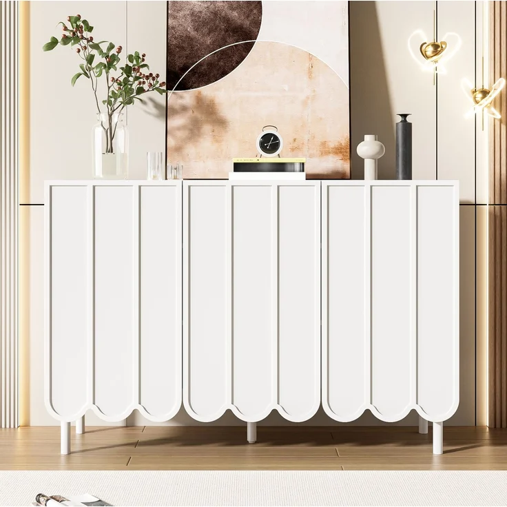 DESVIAE Sideboard mit Rebound-Türen und verstellbaren Böden 120x80x35 cm MDF Weiß – Bild 5