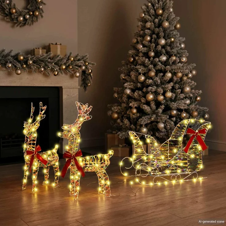 vidaXL 3D-Weihnachtsrentier mit Schlitten LOVIISA 3 stk. Warmes Weiß 42018970 – Bild 3
