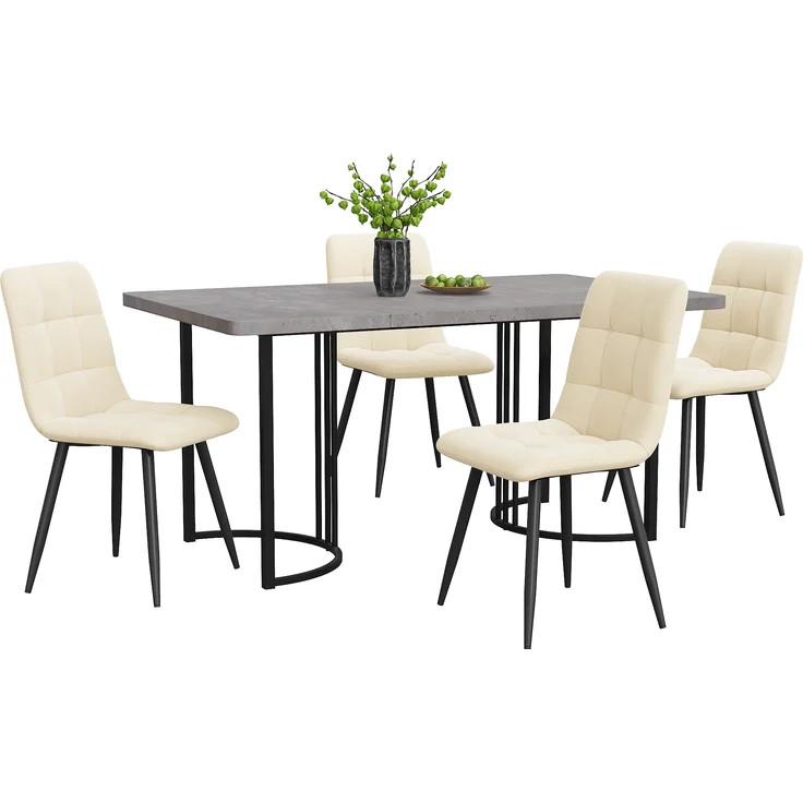Essgruppe 5-tlg, Tisch marmorgrau/schwarz 140x80 cm, 4 Samtstühle beige – Bild 3