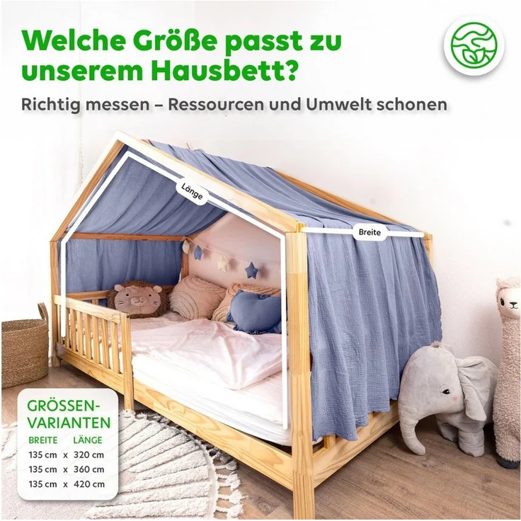 lilimaus Betthimmel Musselin Hausbett Himmel Kinderzimmer Baumwolle mit Gold, Gemütlicher Baldachin aus Baumwolle für traumhafte Kinderzimmer-Deko – Bild 3