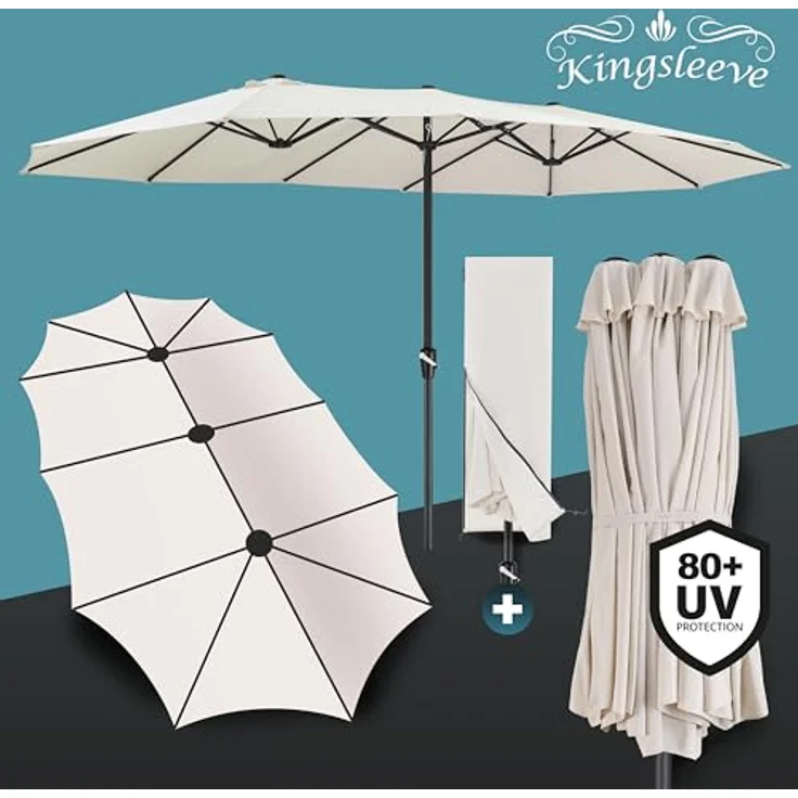 Kingsleeve Sonnenschirm, UV Schutz 80+ Schutzhülle XXL Aluminium Kurbel Wasserabweisend, beige, 460 x 270 x 240 cm – Bild 10
