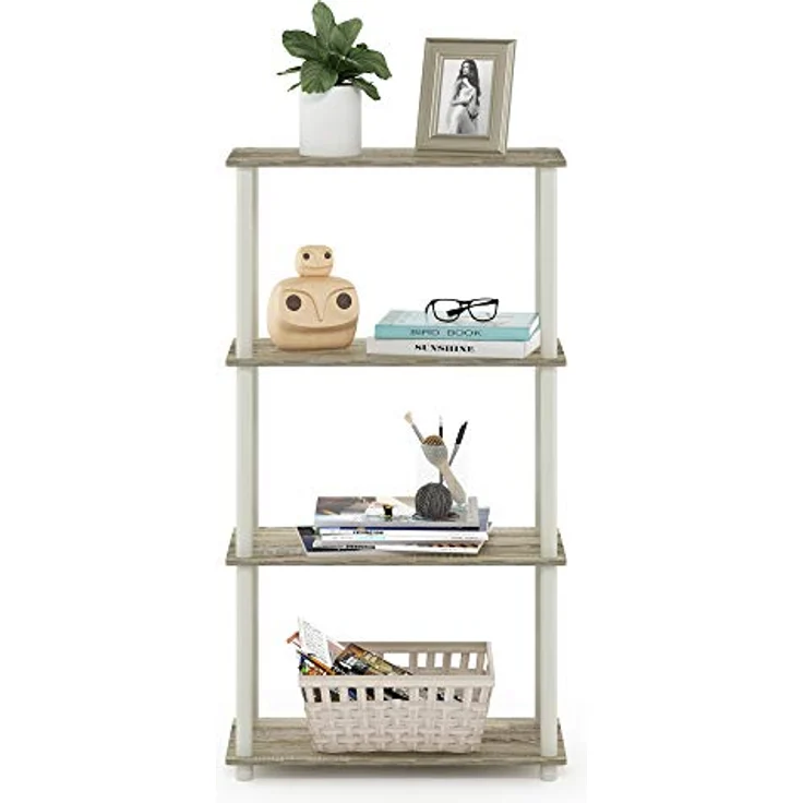 Furinno 4-Ebenen Mehrzweck-Regal, holz, Sonoma Eiche/Weiß, 29. 46x29. 46x109. 85 cm – Bild 7