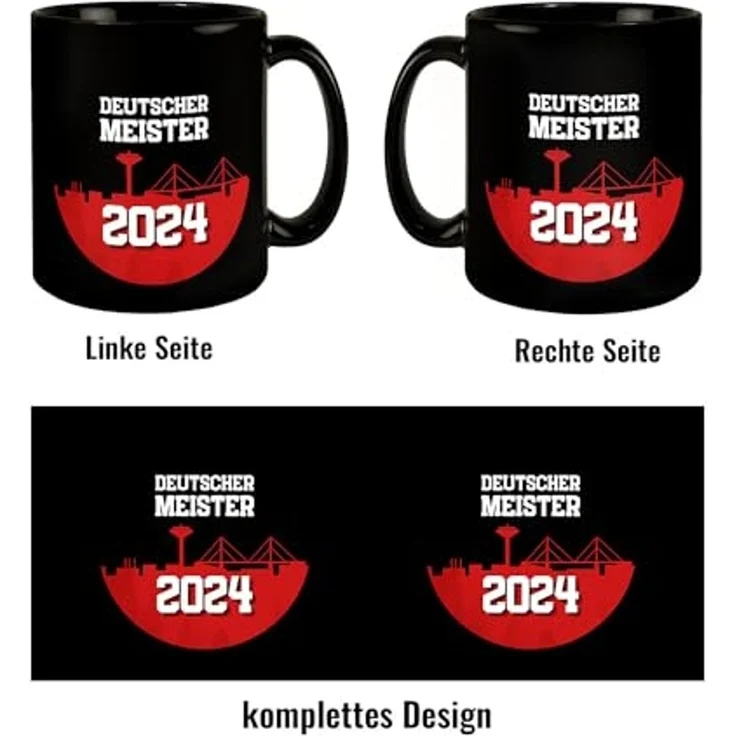 speecheese Tasse Leverkusen Tasse in Schwarz mit Spruch Deutscher Meister 2024 – Bild 4