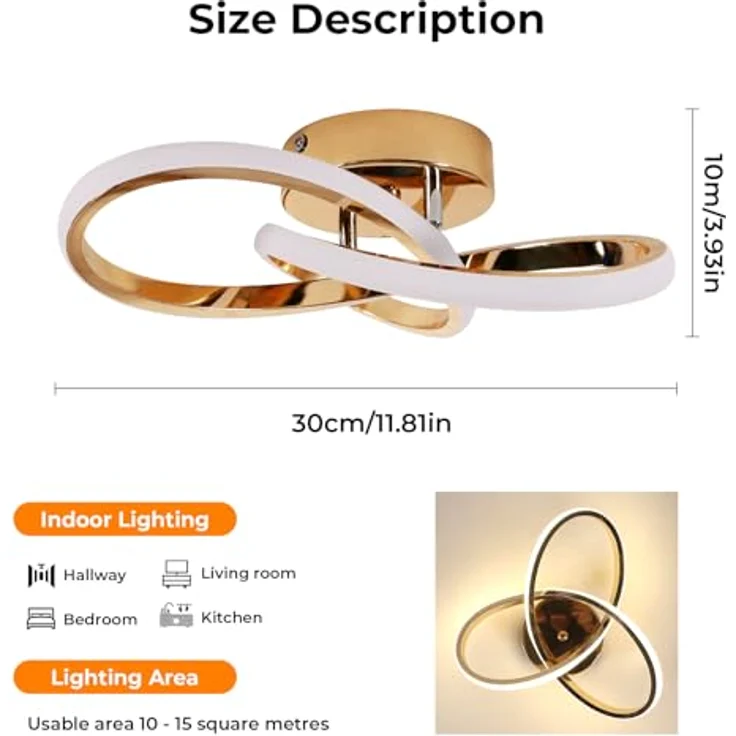 Comely 30W Deckenlampe LED, 3375LM Moderne LED Deckenleuchte, Stilvolles Design Gold Kronleuchter für Schlafzimmer, Wohnzimmer, Küche, Flur, Natürliches Licht 4500K – Bild 4