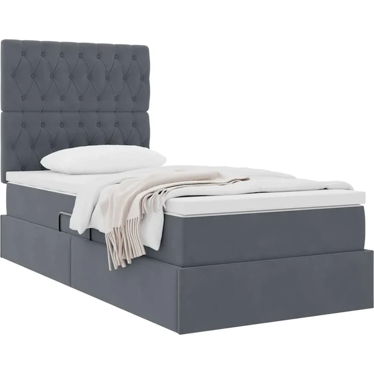 vidaXL Aufbewahrungsbett mit Matratze Dunkelgrau 90 x 190 cm Samt 3372058 – Bild 3