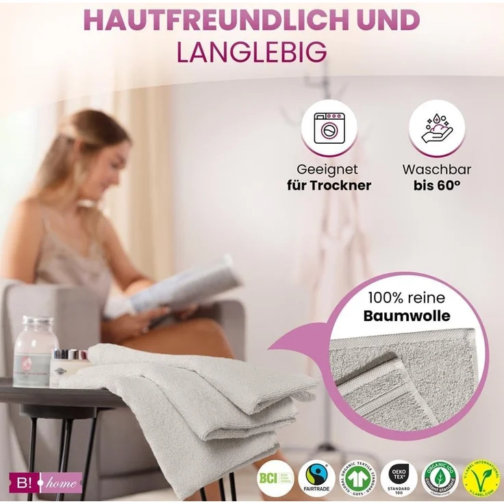 B!HOME Handtücher Set Saunatücher, Duschtücher, Gästehandtücher 100% Baumwolle, (Spar-Set, 8-St), flauschig saugfähig Frottee weich – Bild 5
