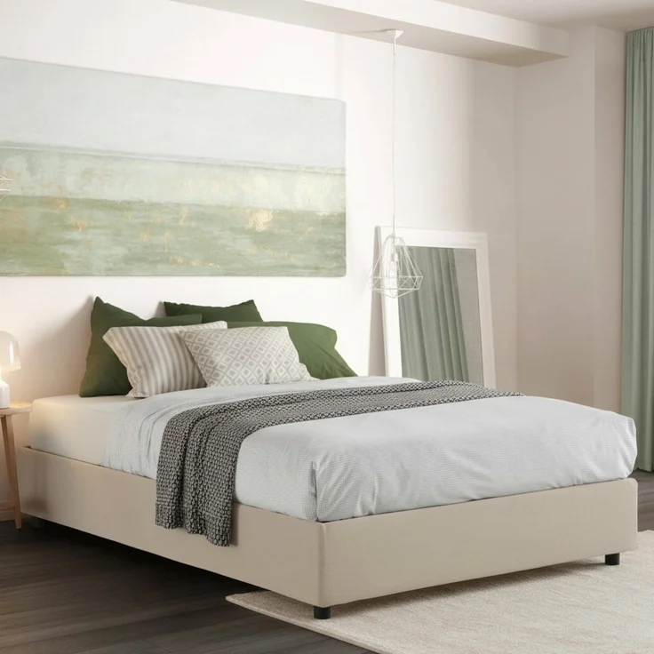 Talamo Italia - Dana Doppelbett, Bettkasten mit Stoffbezug, 100 % Made in Italy, Öffnung vorne, inklusive Matratze 160x190 cm, Beige