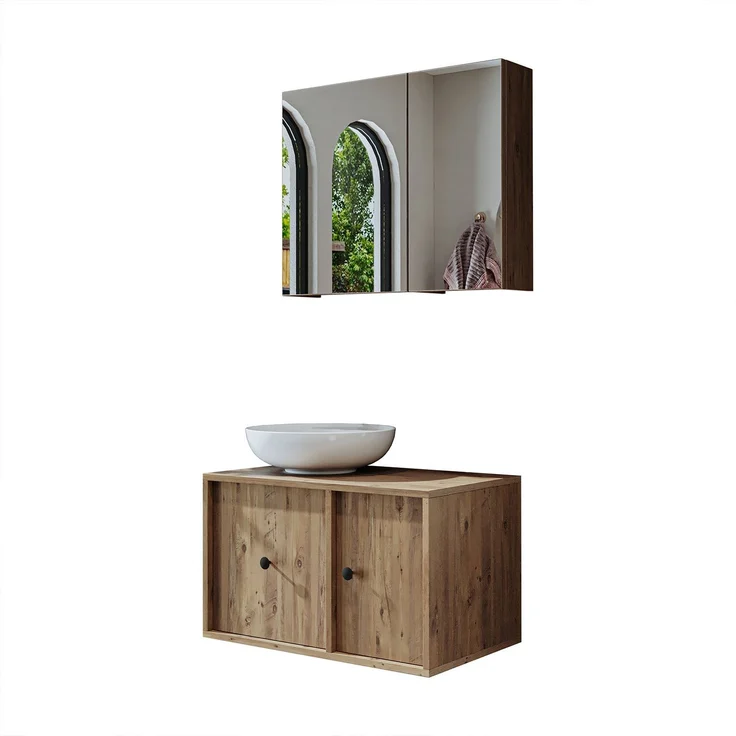 Skye Decor '2552' Badmöbel-Set mit Waschbecken & Spiegel (2-teilig), Atlantik-Kiefer, 75 x 60 x 45 cm – Bild 6