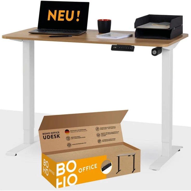 boho office® Schreibtisch UDESK (Komplettpaket, inkl. 110x60 cm große Tischplatte), elektrisch stufenlos höhenverstellbar – Bild 1