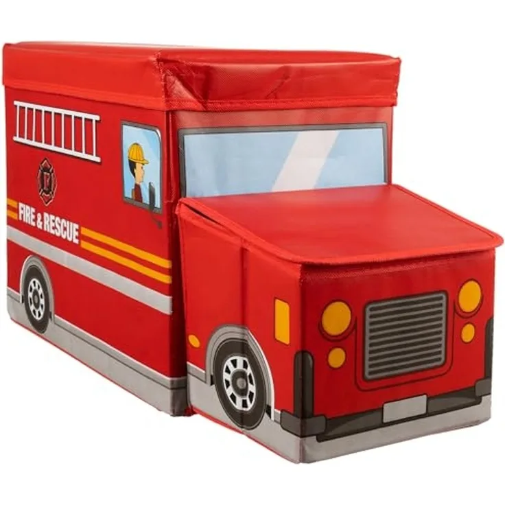 KRUZZEL Spielzeugtruhe Feuerwehr Spielzeug Aufbewahrungsboxen (Spar-Set, 1 St, faltbar), platzsparend verstaubar, aus pflegeleichtem Material gefertigt