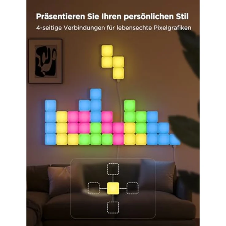 Govee Mini-Panelleuchten, LED-Wandpaneele, RGBIC, Matter/Alexa/Google Assistant, Musiksync, 20er-Pack – Bild 8