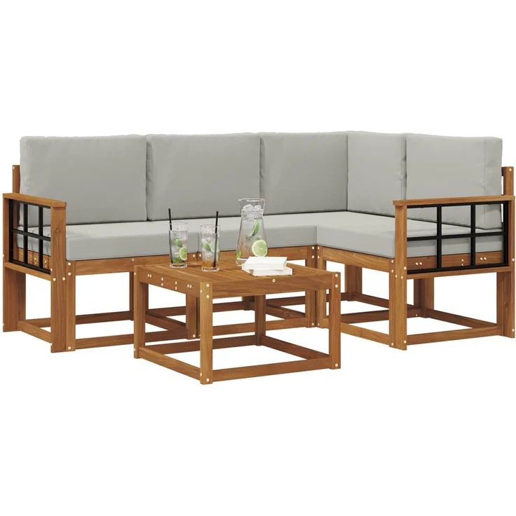 vidaXL Outdoor-Sofagarnitur 5 stk. 4-Sitzer Natur und Hellgrau 3366369 – Bild 3