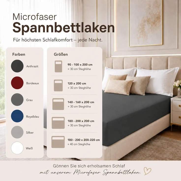 Microfaser Spannbettlaken - Spannbetttuch 120x200 cm – Atmungsaktiv, Knitterfrei & Pflegeleicht – OEKO-TEX Bettlaken mit Rundumgummi - Anthrazit – Bild 5