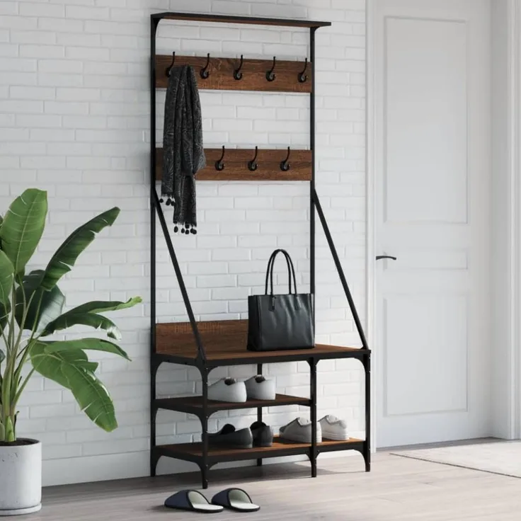 vidaXL Kleiderständer mit Schuhablage Braun Eichen-Optik 80x40x184 cm 837866