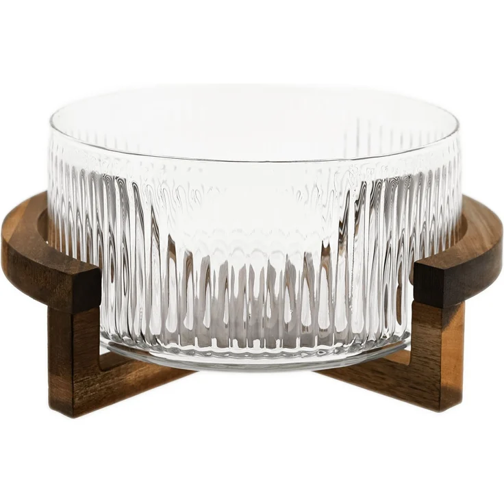Terra Vetro Grande Glasschale mit Holzgestell ø28 x 21 cm, Relief-Design – Bild 1