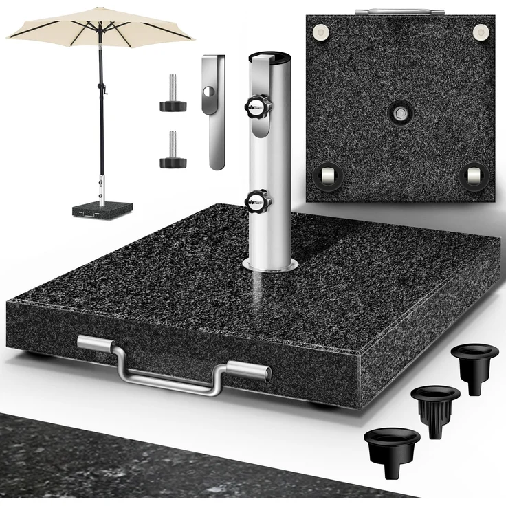 tillvex® Granit Sonnenschirmständer mit Rollen & Transportgriff Anthrazit - 27 kg Eckig | Schirmständer Sonnenschirm mit Edelstahlrohr | Balkonschirmständer für Schirmstöcke 16-48 mm & 300 cm Schirmdurchmesser – Bild 1