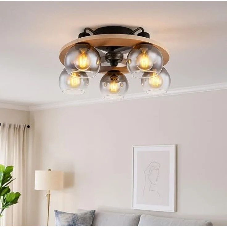 GLOBO LIGHTING Deckenleuchte, Leuchtmittel nicht inklusive, Deckenventilator Deckenlampe Ventilatorleuchte Fernbedienung Holz Glas – Bild 3