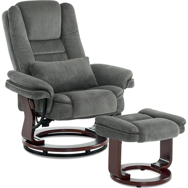 Relaxsessel mit Liegefunktion, 360°Drehbarer Fernsehsessel mit Hocker, bis 120 Kg Belastbarer TV-Sessel für Wohnzimmer, mit Kissen & Seitentasche, Lesesessel Bequem, 9099 (Grau-Stoff) – Bild 1