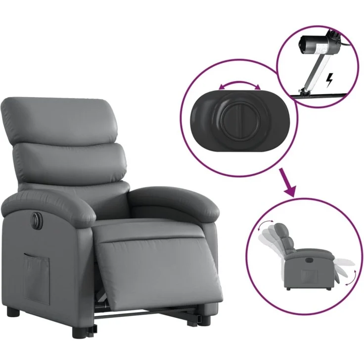 vidaXL Relaxsessel mit Aufstehhilfe Elektrisch Grau Kunstleder 3204057 – Bild 7