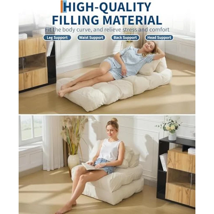 GarveeHome 3-in-1 Faltbares Schlafsofa für Wohnzimmer – Bequemer Bodensessel als Einzelbett, umwandelbarer Lounger mit Rückenlehne & Kissen, platzsparend, ideal als Gästebett oder Relaxsessel – Bild 7