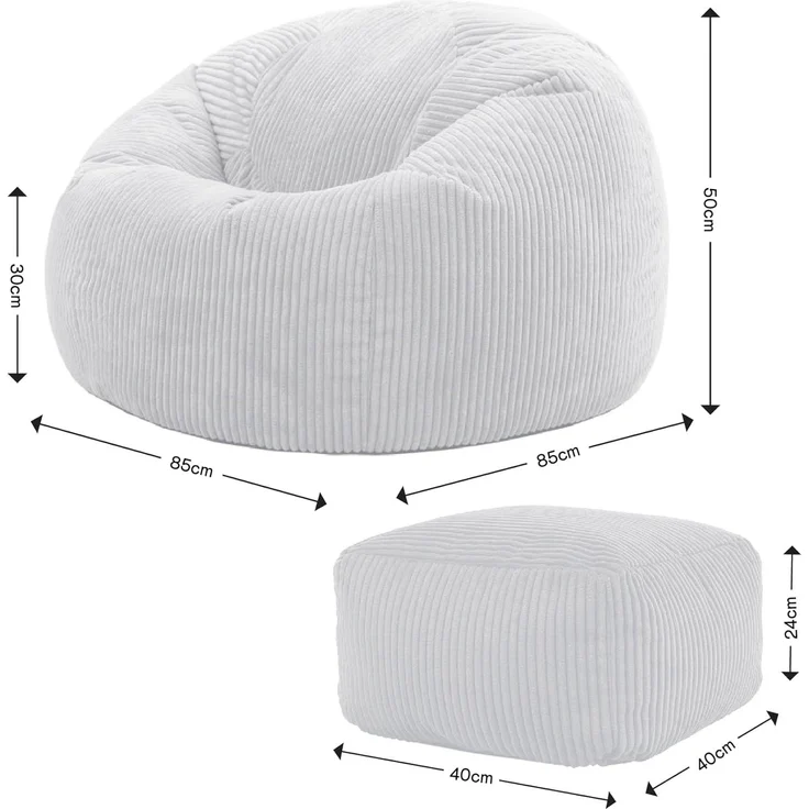 Icon Kingston Sitzsack mit Hocker Cord, Mokkabraun, Sitzsack Erwachsene mit Füllung, Bean Bag, Cord Sessel, Lounge Sessel, Lounge Stuhl, Schlafzimmer, Wohnzimmer, Wohnzimmer Möbel – Bild 3