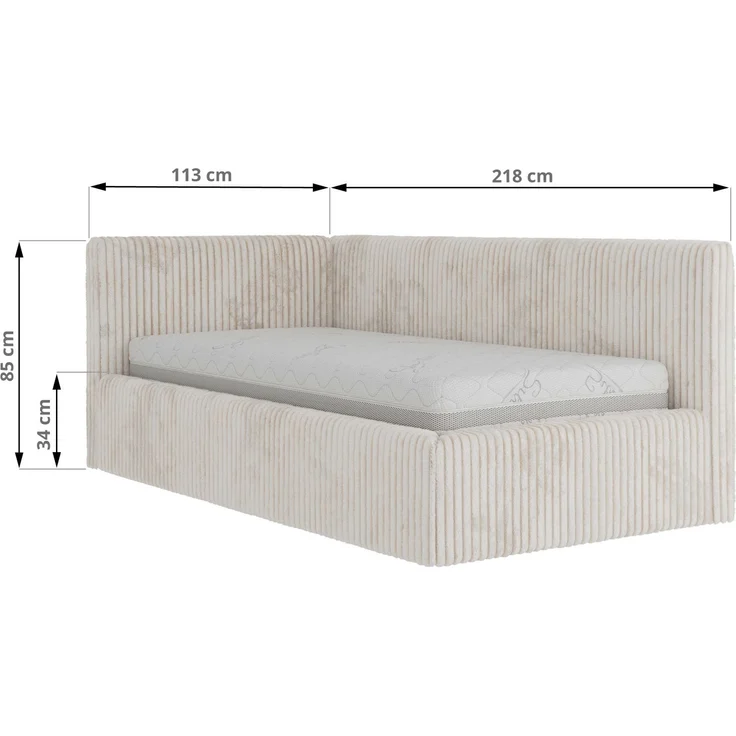 Jugendbett 90x200 cm TILVO mit Bettkasten, Polsterbett, Jugendzimmer, Lattenrost und gepolstertem Kopfteil, Multipocket Matratze - Beige Cord - Rechts - ELORI LUX – Bild 6