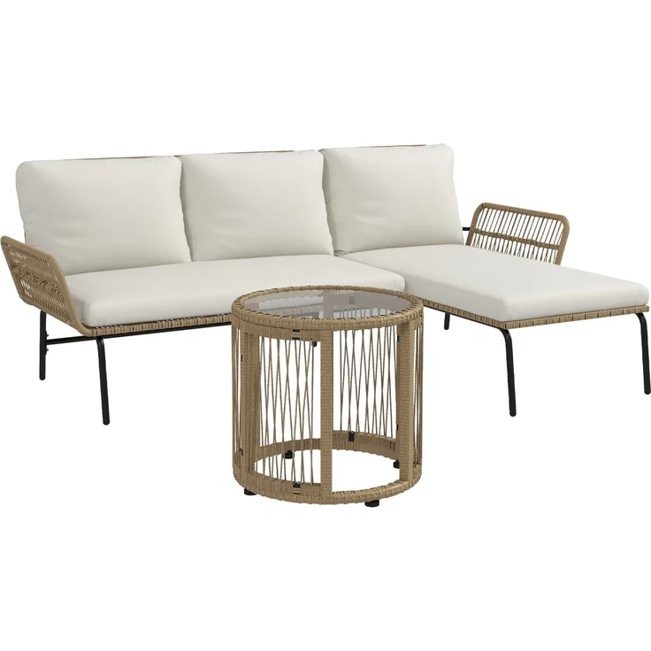 Rattan Gartenmöbel-Set Gartengarnitur mit Liegestuhl, Couchtisch, Zweisitzer & Creme Sitzkissen für Terrasse & Balkon--Cremeweiß--122x79x75cm--YOUDENOVA – Bild 1
