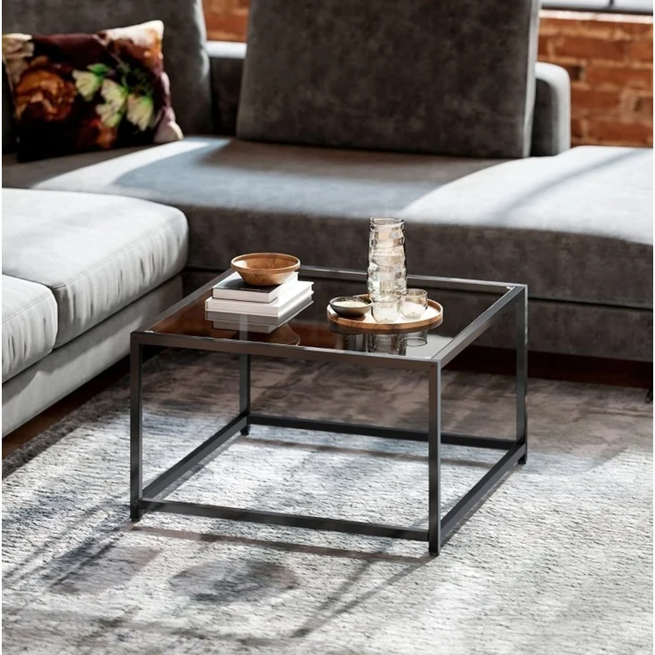 DESVIAE Couchtisch mit gehärteter Glasplatte 68x39x68 cm Stahl Schwarz – Bild 3