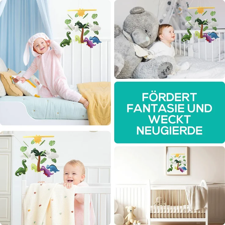 wortek Babymöbel-Set Baby Mobile Windspiel zum Aufhängen Dinos, (Set, 1-tlg, Kinderbett, Wickelkommode, Decke Kinderzimmer), Babymobile Bettglocke Babyzimmer Bett Baby Windspiel – Bild 2