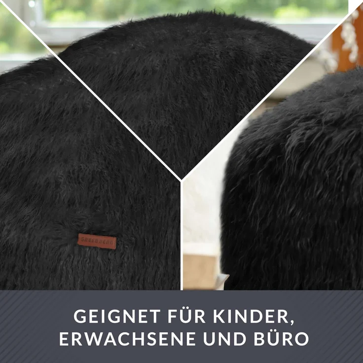 Green Bean® runder Sitzpouf Felloptik in 3 Farben - Sitzhocker mit Füllung - Maße 45 x 25 cm - perfekte Ergänzung zum Sitzsack - Sitzwürfel Sitzkissen Hocker Sitzhocker Schwarz – Bild 3