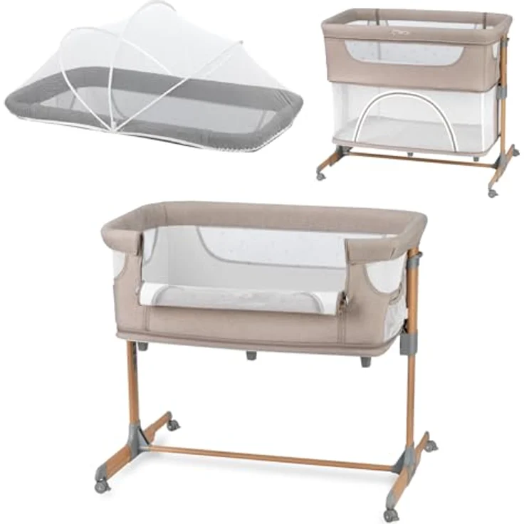 MoMi SMARTBED 4-in-1 Kinderbeistellbetten bis 15 kg, Beistellbett für Babys mit Matratze, Höhenverstellbar – Bild 32
