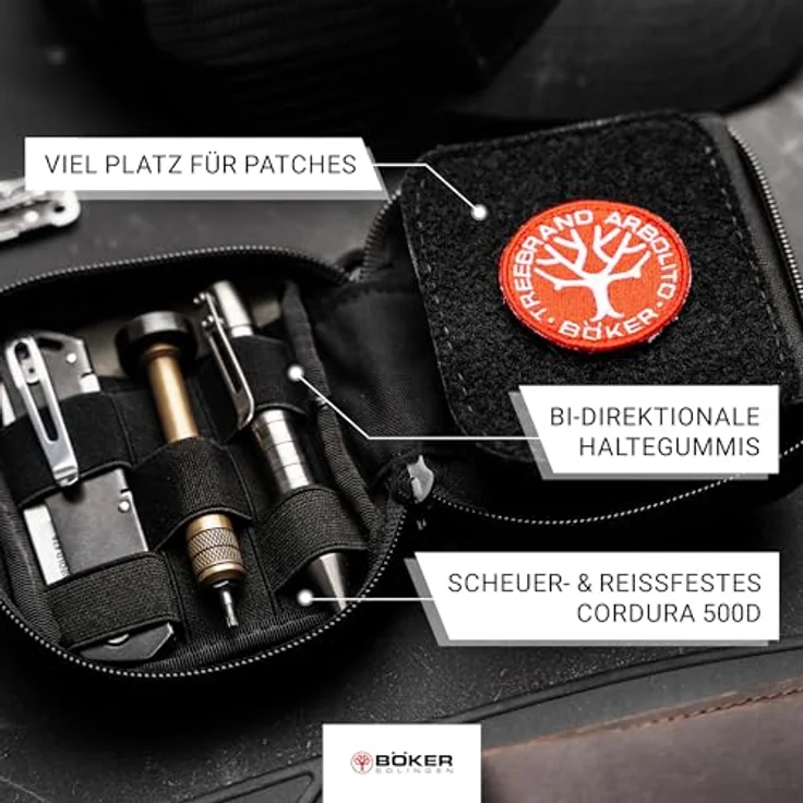 Böker SOLINGEN® Hamburger Pouch, EDC Messertasche schwarz, abschließbar aus Cordura, für Klappmesser & Zubehör, 42A konform mit Reißverschluss & Klett – Bild 3