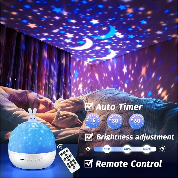 FELIXLEO LED Nachtlicht Baby Nachtlicht Sternenhimmel Projektor Bluetooth 8 Filme Fernbed – Bild 2