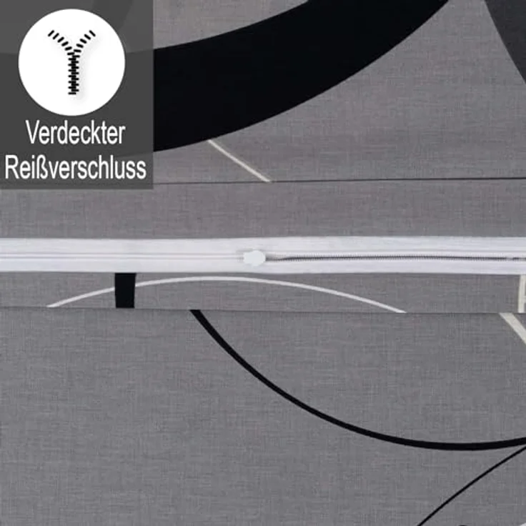 Buymax Bettwäsche Wave, Bettgarnitur, Bettbezug Set, Renforcé: 100% Baumwolle, 2 teilig, mit Reißverschluss, gemustert, Kreise, Grau, Schwarz, 155x220 cm – Bild 6