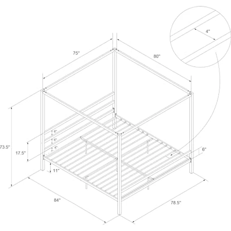 DHP Furniture Modern Canopy Gold Metal Bed Superking – Bild 12