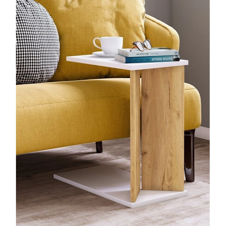 VCM Beistelltisch & Couchtisch Nachto 919241 Weiß / Honig-Eiche H. 49 x B. 25 x T. 50 cm – Bild 1