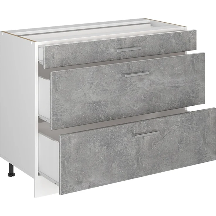 Küchenunterschrank R-Line Beton/Weiß 100 cm Arbeitsplatte Goldkraft Eiche Vicco – Bild 3