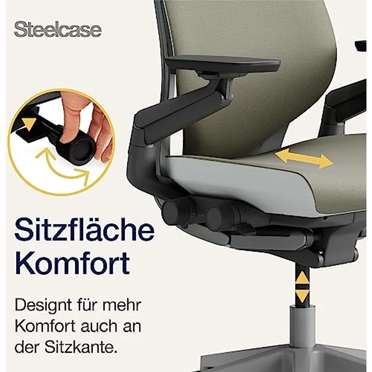 Steelcase Gesture Ergonomischer, höhenverstellbarer Bürodrehstuhl, verstellbare Lordosenstütze, verstellbare Armlehnen, komfortable Polsterung, Stoffbezug (Farbe Trüffel), Kopfstütze – Bild 8